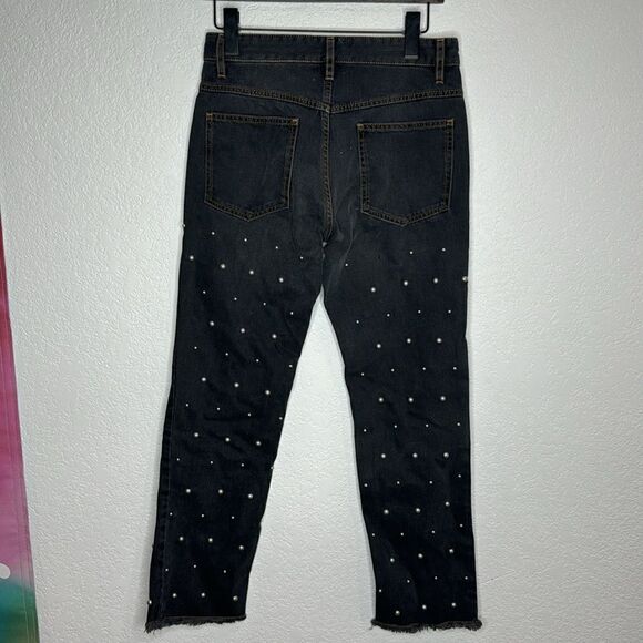 NWT Isabel Marant Pearl Bead Embellished Straight Leg Jeans Black Sz 36/ Small - Picture 6 of 16